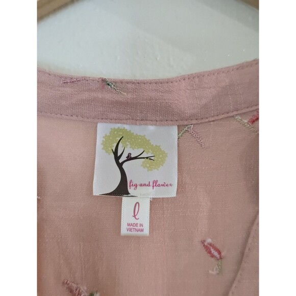 Anthropologie Fig & Flower Button Front Blouse Boho Top Embroidered Large Tab - Picture 9 of 11